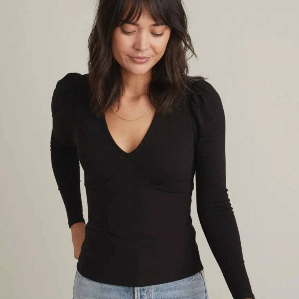 Marine Layer Lexi Ribbed V-neck Black, M